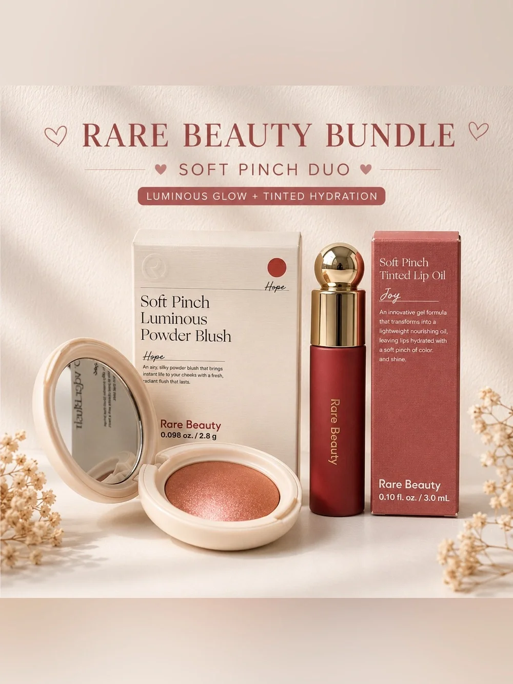 Rare Beauty Soft Pinch Duo in Hope & Joy — Warm Rose Blush + Tinted Lip Oil